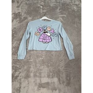 Peanuts Snoopy Long Sleeve Shirt Girls L 10‎ 12 Blue Cropped Graphic Tee Top